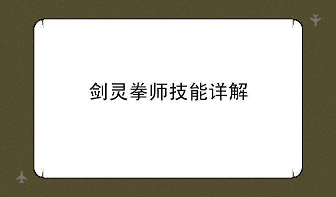 剑灵拳师技能详解