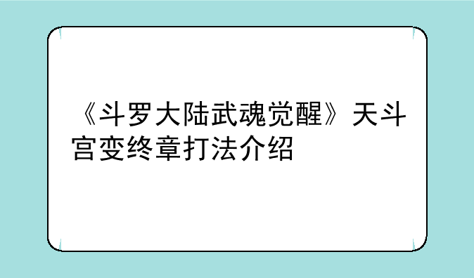 《斗罗大陆武魂觉醒》天斗宫变终章打法介绍