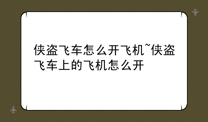 侠盗飞车怎么开飞机~侠盗飞车上的飞机怎么开