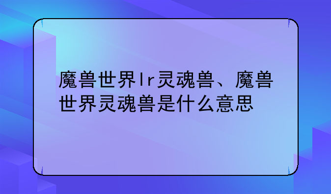 魔兽世界lr灵魂兽、魔兽世