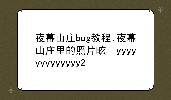 夜幕山庄bug教程:夜幕山庄