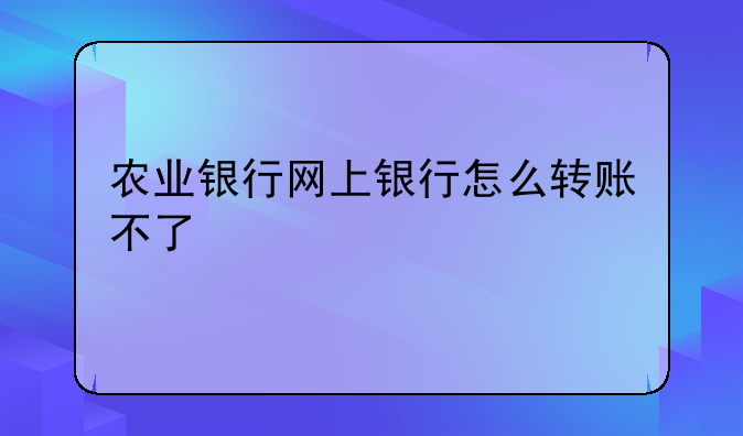 农业银行网上银行怎么转账不了